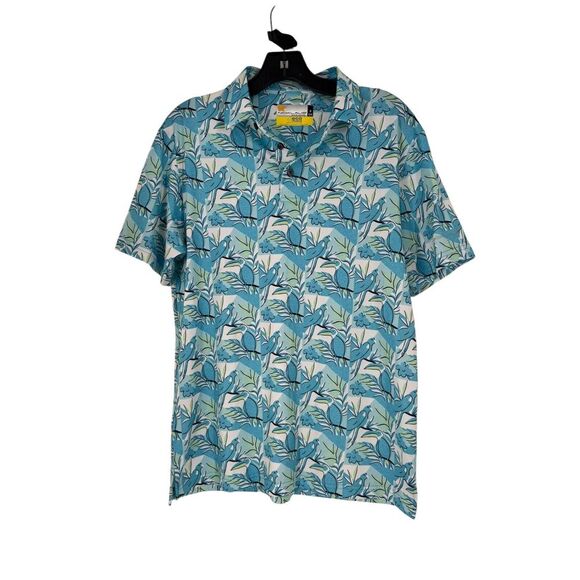 Nicklaus Men's Blue Tropical Bird Print Collared Short Sleeve Polo Shirt‎ Small - Picture 1 of 7